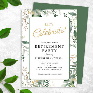 Elegant Greenery Retirement Party Celebration Invitation