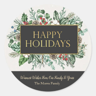 Elegant Greenery Round Christmas Sticker
