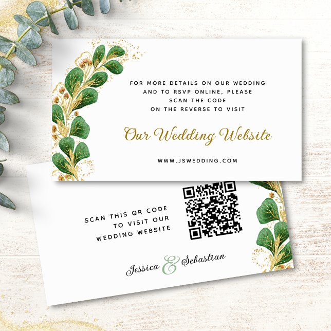 Elegant Greenery RSVP Wedding Website  QR Code Enclosure Card (Creator Uploaded)