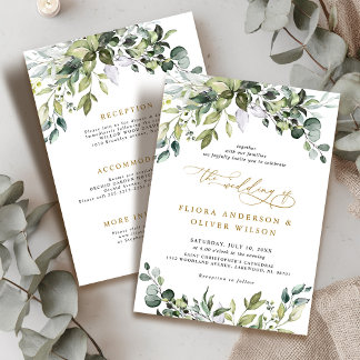 Elegant Greenery Rustic Botanical Details Wedding Invitation