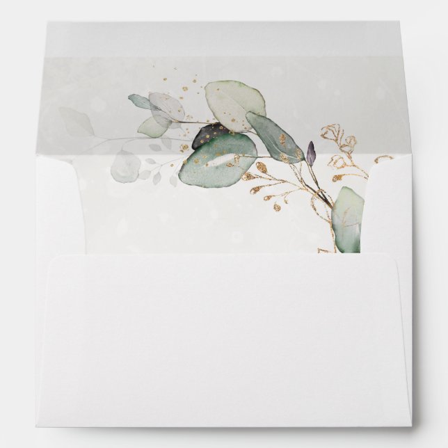 Elegant Greenery Rustic Eucalyptus Floral White Envelope (Back (Bottom))