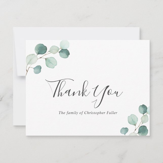 Elegant Greenery Rustic Eucalyptus Sympathy Thank You Card (Front)