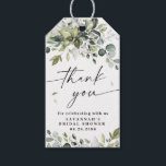 Elegant Greenery Rustic Eucalyptus Thank You Favou Gift Tags<br><div class="desc">Design features elegant watercolor greenery eucalyptus ,  olive branches,  and other leafy elements.  "Thank you" is printed in a modern stylish font surrounded by a few small falling leaves.  The back has a matching botanical wreath design.</div>