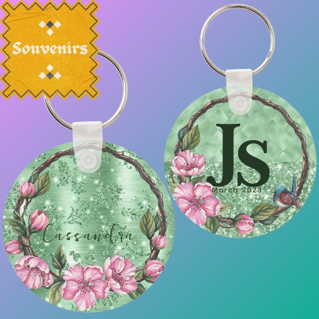 Elegant Greenery Rustic Foliage Mint Green Sage Keychain (Creator Uploaded)