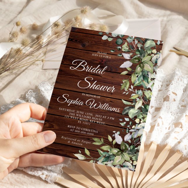 Elegant Greenery Rustic Wood Bridal Shower Invitation (Creator Uploaded)
