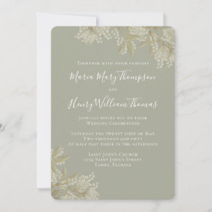 Elegant Greenery Sage Green Floral Foliage Simple Invitation