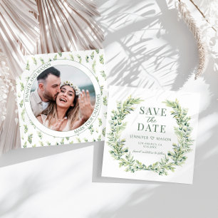 Elegant greenery Save the Date photo invitation