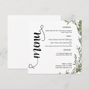 Elegant Greenery Script Round Wedding Flat Menu