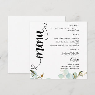 Elegant Greenery Script Round Wedding Flat Menu