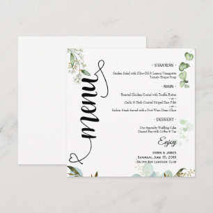 Elegant Greenery Script Round Wedding Flat Menu