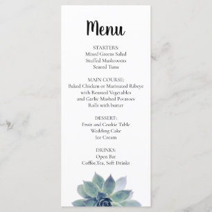 Elegant Greenery Succulent Wedding Reception Menu