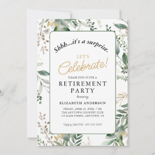 Elegant Greenery Surprise Retirement Party Invitation