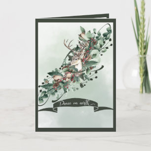 Elegant Greenery Swag with Deer and Eucalyptus Holiday Card