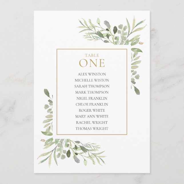 Elegant Greenery Table Number 1 Seating Chart (Front)