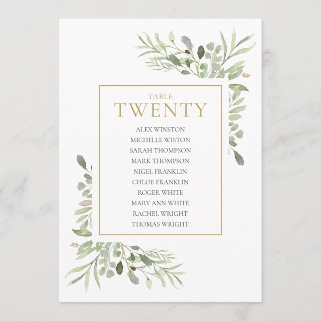 Elegant Greenery Table Number 20 Seating Chart (Front)