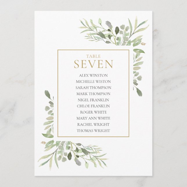 Elegant Greenery Table Number 7 Seating Chart (Front)