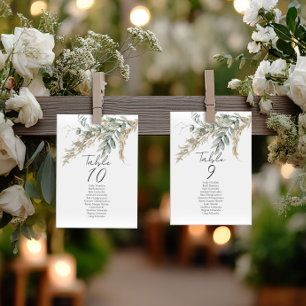 Elegant greenery table number seating chart cards