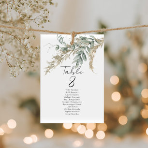 Elegant greenery table number seating chart cards