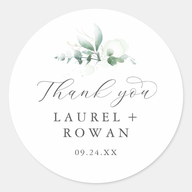 Elegant Greenery Thank You Wedding Favour Sticker (Front)