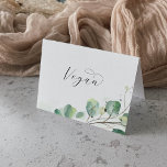 Elegant Greenery Vegan Buffet Food Labels Table Number<br><div class="desc">These elegant greenery vegan buffet food labels are perfect for a simple event. The modern elegant design features a natural botanical arrangement of eucalyptus, leaves and plants with a subtle mint green watercolor wash accent. IMPORTANT: these cards are double sided and arrive flat. You will need to score and fold...</div>