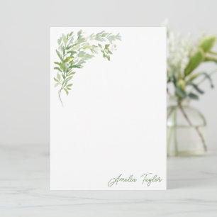 Elegant Greenery Vertical Personalized Stationery Card