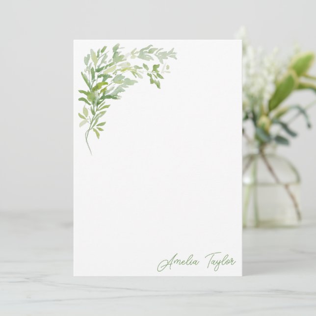 Elegant Greenery Vertical Personalized Stationery Card (Standing Front)