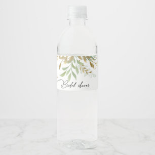 Elegant Greenery Watercolor gold Bridal Showe Water Bottle Label