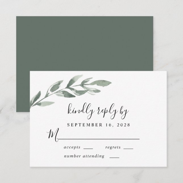 Elegant Greenery Watercolor Wedding RSVP Card (Front/Back)