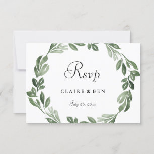 Elegant Greenery Watercolor Wreath Wedding RSVP Card