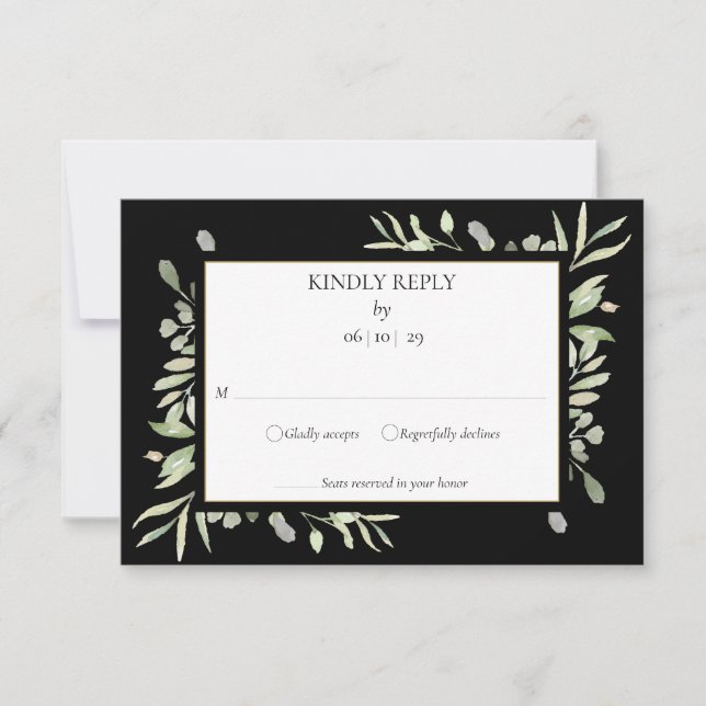Elegant Greenery Watercolour Leaves RSVP Card (Front)