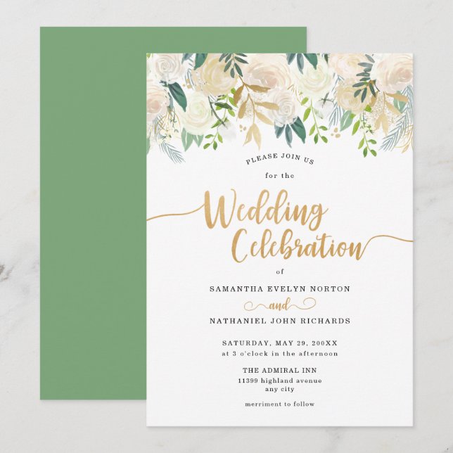 Elegant Greenery Wedding Celebration Invitation (Front/Back)