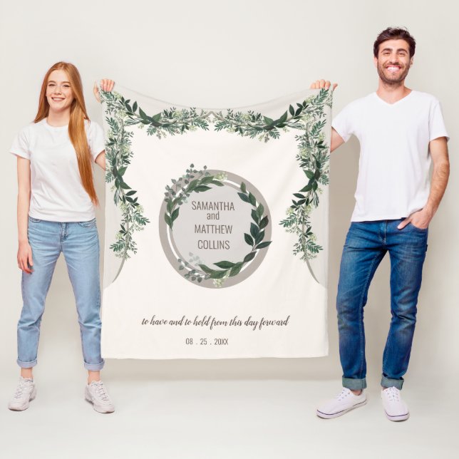 Elegant Greenery Wedding Celebration Memory Throw Fleece Blanket (In Situ)