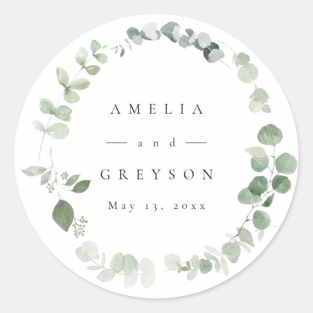 Elegant Greenery Wedding Cocktail Paper Napkins Classic Round Sticker (Front)