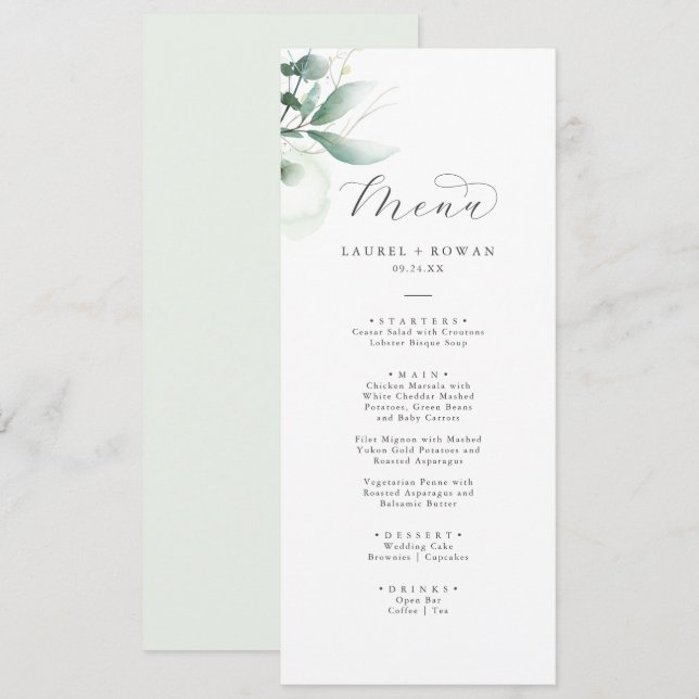 Elegant Greenery Wedding Dinner Menu (Front/Back)