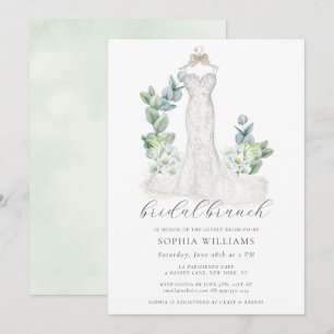 Elegant Greenery Wedding Dress Bridal Brunch Invitation