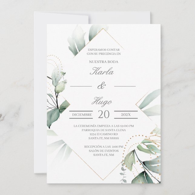 Elegant greenery wedding invitation (Front)