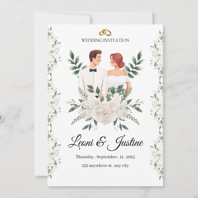 Elegant Greenery Wedding Invitation Custom floral  (Front)