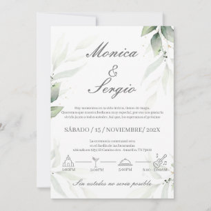 Elegant Greenery Wedding Invitation in Spanish