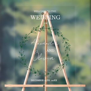 Elegant Greenery Wedding Invitation   Script Font Acrylic Sign