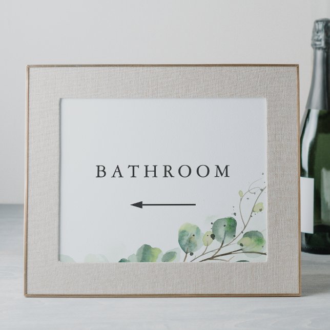 Elegant Greenery Wedding Left Arrow Bathroom Sign Invitation (Creator Uploaded)