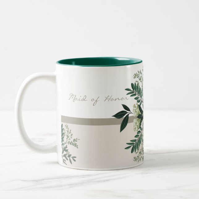 Elegant Greenery Wedding Memory Maid of Honour Two-Tone Coffee Mug (Left)