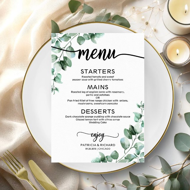 Elegant Greenery Wedding Menu Card (Creator Uploaded)