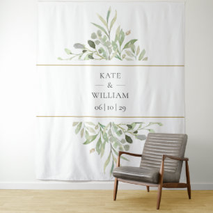 Elegant Greenery Wedding Photo Booth Backdrop Tapestry