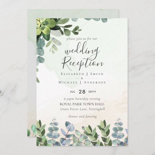 Elegant Greenery Wedding RECEPTION Evening Only In Invitation (Front/Back)