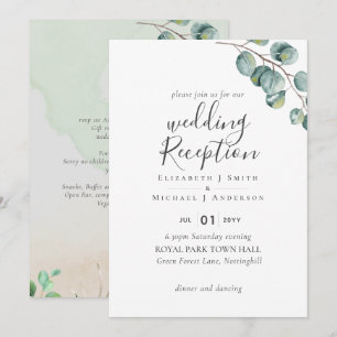 Elegant Greenery Wedding RECEPTION Evening Only In Invitation