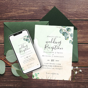 Elegant Greenery Wedding RECEPTION Evening Only Invitation