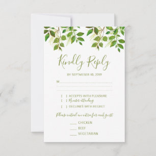 Elegant Greenery Wedding RSVP 3 Entree Card