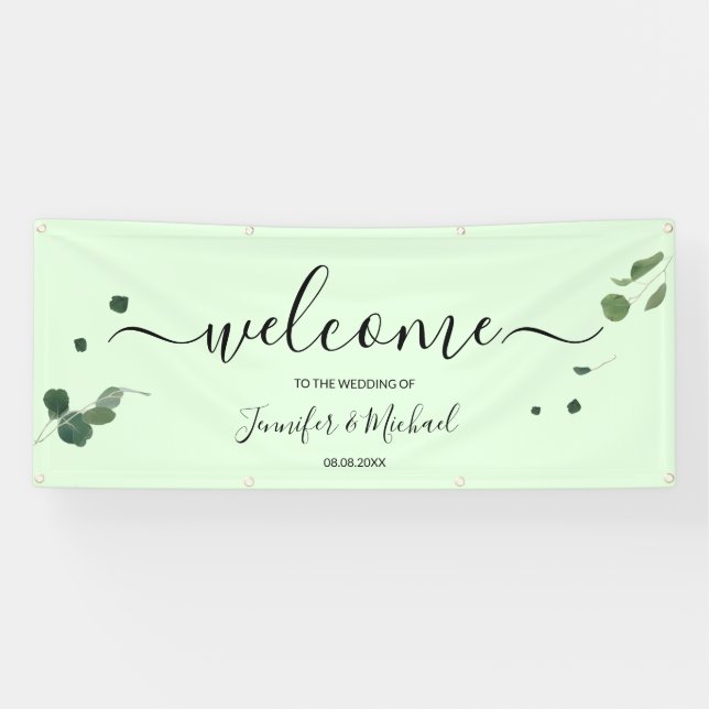Elegant Greenery Wedding Script Welcome Sign (Horizontal)