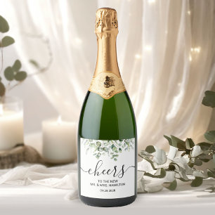 Elegant Greenery Wedding Sparkling Wine Label