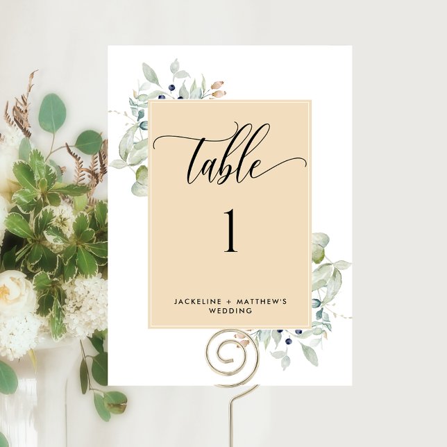 Elegant Greenery Wedding Table Number, Beige Tan (Creator Uploaded)